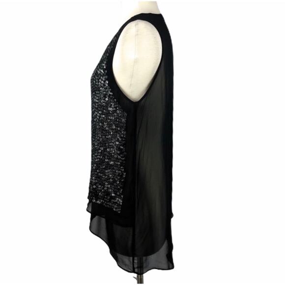 LOLA & SOPHIE Black Sequins Blouse Chiffon Layers Sheer Embellished Top Small EC - Picture 4 of 8